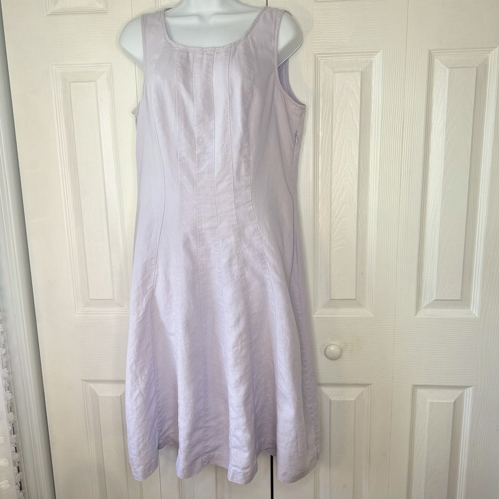 J Jill Lavender Sleeveless Fitted Pin Tuck Paneled 100% Linen Summer Midi Dress